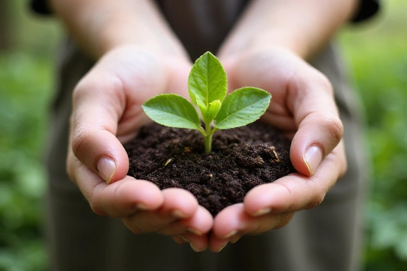 Hands holding a vibrant green plant, symbolizing nature and growth