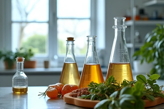 Laboratory setting with natural ingredients, symbolizing quality and research