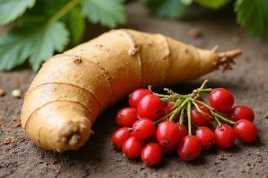 Siberian Ginseng roots and berries, highlighting its robust nature.