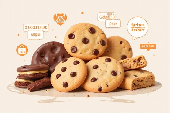 Illustration of various cookies and digital data symbols